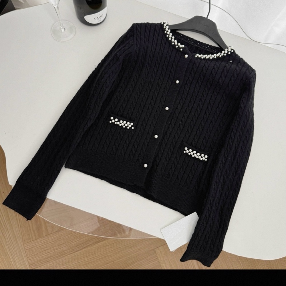 Chanel style Black Pearl-Embellished Women's Sweater